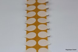 Bild von F22401 doppelseitige Klebepunkte, stark/stark, 50 mm rund mit Lasche, Acrylatkleber, 0,11 mm Dicke, 2.500 Stück pro Rolle