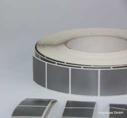 Bild von F99603 Gewebestanzteil, 35 x 35 mm, quadrat, silber, 1-bahnig, 1.380 Stück pro Rolle